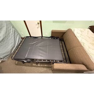 Light Brown Sleeper Sofa with Fold-Out Mattress – Functional & Affordable